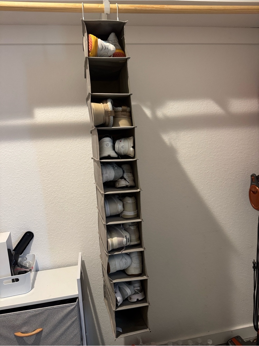Over-the-Rod Hanging Shoe Organizer in Light Gray